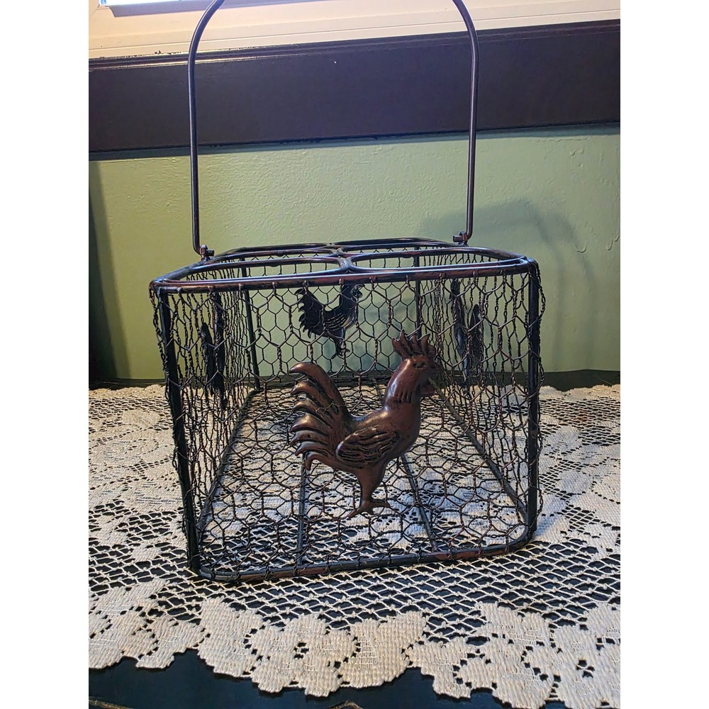 Rustic Farmhouse Wire Basket 6 Compartment Metal Caddy Rooster Decor Bronze - Picture 3 of 6